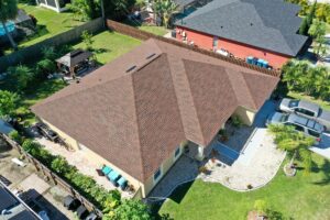 Aerial roof inspection by BUILT Roofing crew